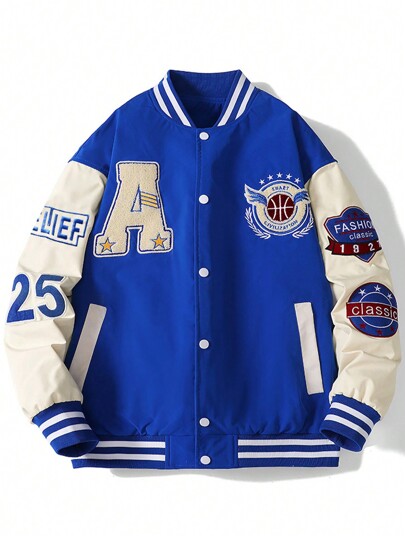 New Arrival Men's Embroidered Print Loose Casual Baseball Jacket Windbreaker, Autumn Winter