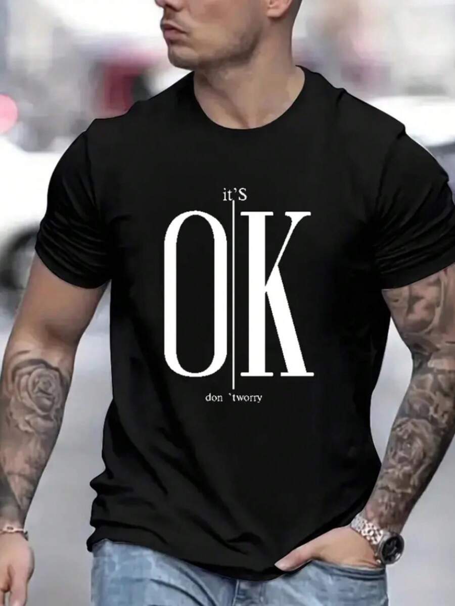OK Graphic Men's T-Shirt 100% Cotton Premium Launch Shirt - 黑色 - 查看 1