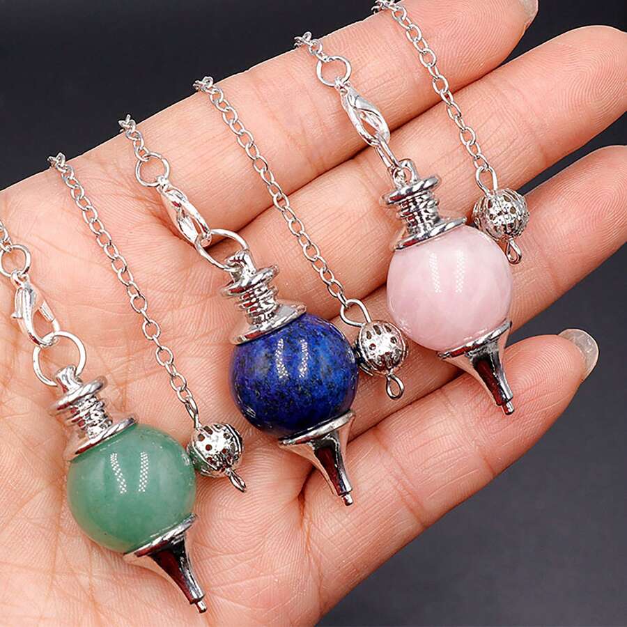 1 pieza Cuarzo rosa natural Colgante péndulo Adivinación Cuentas redondas Piedra cristal Cono Pendientes Joyería - Colgante giroscópico - Ver 1