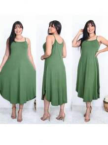 MIDI DRESS WITH STRAP - Verde militar - Ver 1