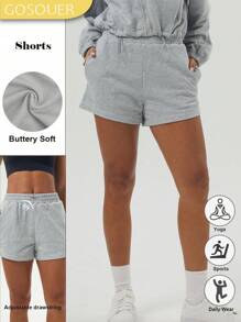 GOSOUER Women's Elastic Waist Casual Outdoor Exercise Polyester Loose Fitness Shorts