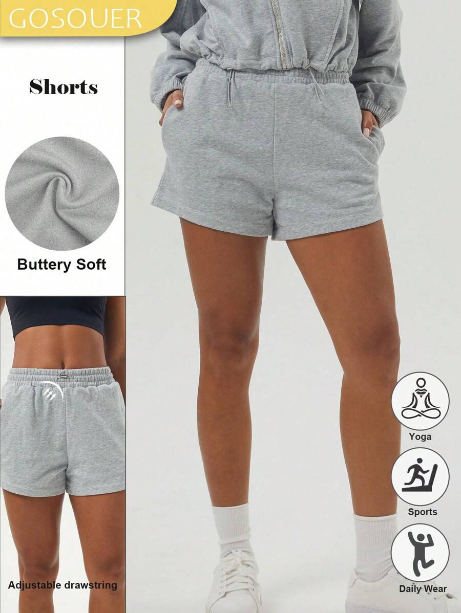 GOSOUER Women's Elastic Waist Casual Outdoor Exercise Polyester Loose Fitness Shorts