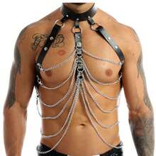 1pc Men's Sexy Metal Chain Body Harness, PU Leather Chest Binder, Bondage Belt, In-Stock, Suitable For Chinese New Year, Valentine's Day Gift, And Daily Wear - Black - View 2