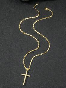 1 件简约金色铜镶嵌锆石吊坠项链，时尚欧美嘻哈风格高端铜锆石元素男士吊坠，适合日常佩戴 - 金黃色 - 查看 5