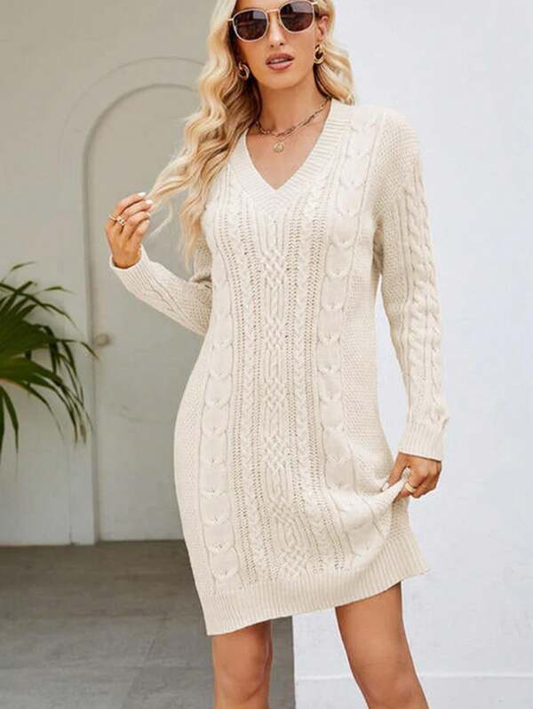 Vestido de punto con cuello en V para mujeres