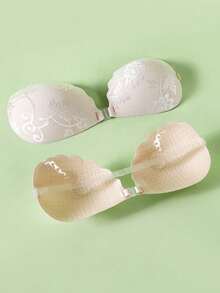 Sujetador adhesivo sin tirantes, brasier adhesivo de tela de encaje invisible, brasier de encaje adhesivo para mujer,   Dos Pares de Sujetadores Sin Tirantes: Adhesivos Invisibles, Sin Espalda, Push-Up, Con Protecciones para los Pezones - Blanco - Ver 8