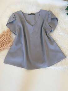 KALINA FASHION Women's Tailoring Set Puff Sleeve Blouse And Long Straight Pants Summer Casual Two-Piece Set - Gris - Ver 2