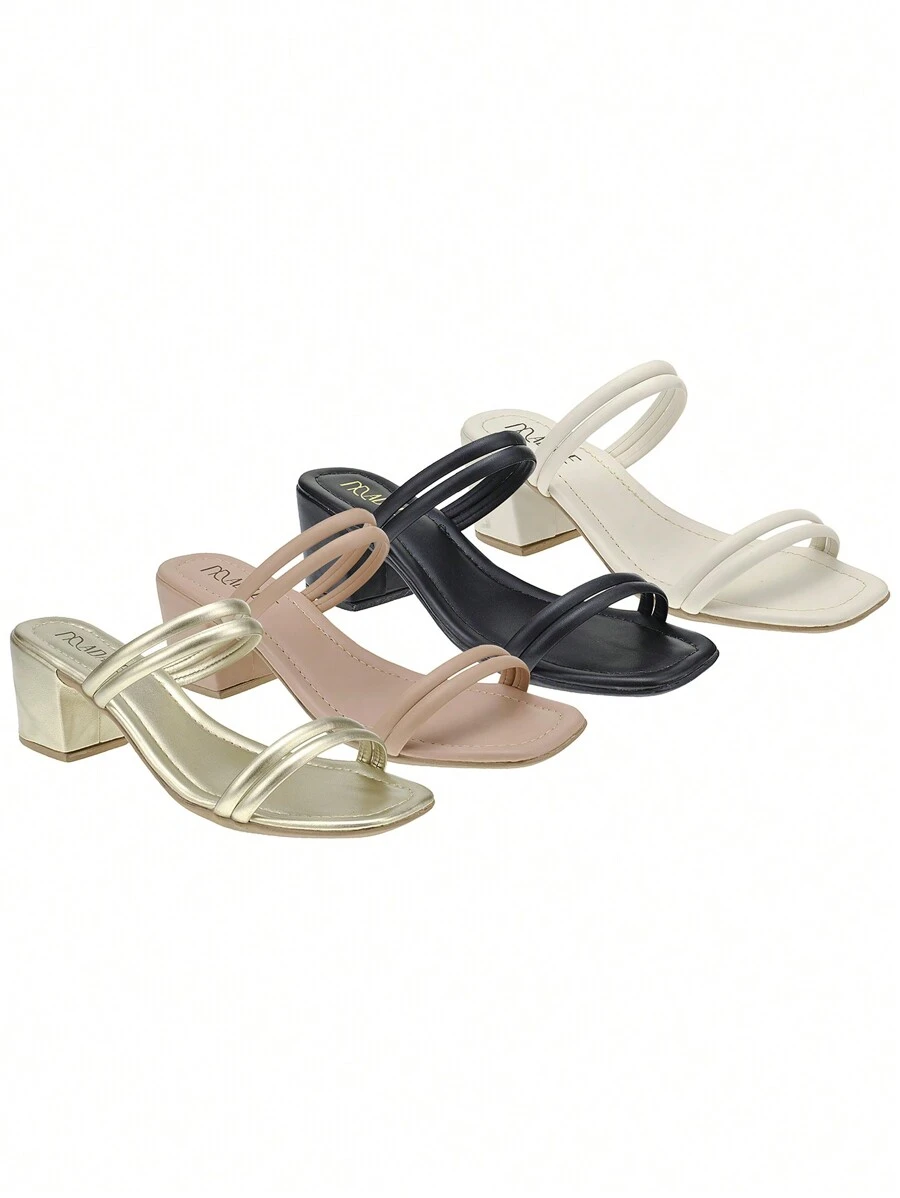 Kit 4 Pares Sandália Feminina Tamanco Salto Médio Tiras