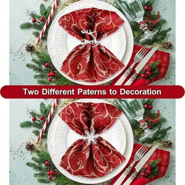 1pc/6pcs/12pcs Christmas Napkin Rings, Gold/Silver Snowflake & Deer Shape Solid Color Alloy Polished Metal Rings, Carved Openwork Design, Christmas Decorations, Tabletop Decor, Wedding, Birthday, Party