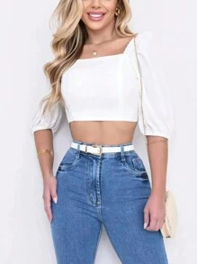 Women's Cropped Short Sleeve With Bulge Ties At The Back For Summer - màu xanh lá - Xem 2