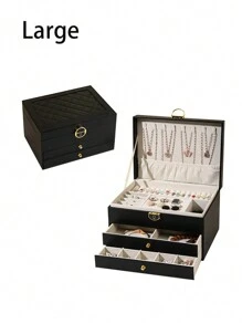 1pc Diamond Pattern Multi-Layer Large Capacity Drawer Style Lockable Jewelry Box For Necklace, Earrings Storage. Perfect Gift For Valentine'S Day, Mother'S Day Back To School
