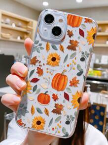 1pc Autumn Leaf & Pumpkin Pattern Transparent TPU Anti-Drop Anti-Fingerprint Phone Case Compatible With Iphone