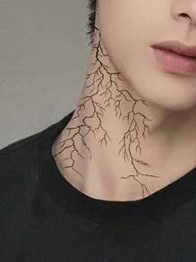 万圣节化妆临时纹身贴纸，黑色和红色血脉，哥特式红脉闪电，恐怖脸，破裂的红色角色扮演化妆贴纸，男女通用，防水防汗纹身，适用于腰部、面部、手臂，半永久性闪光纹身，适用于万圣节派对、节日、摄影、舞台表演、人体艺术