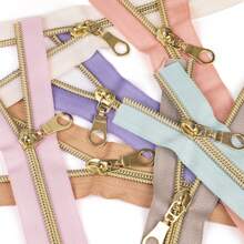 1 Set = 4.5m Zipper + 10pcs Zipper Pulls, Nylon 5 Zipper With Contrast Light Golden Teeth, Nylon Coil, For Garment & Bag - Colorblock Zipper - View 10