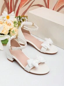 1 Pair Fashion Pearl Decorated High Heel Sandals For Girls, Summer Dancing, Performance And Daily Wear
