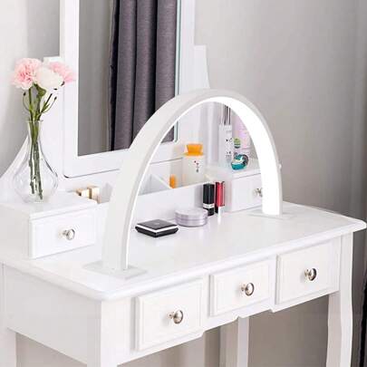 1个白色/粉色新月形美甲灯，USB按钮插头桌面灯，适用于美甲填充照明、梳妆台、手工桌、床头柜，单色白光