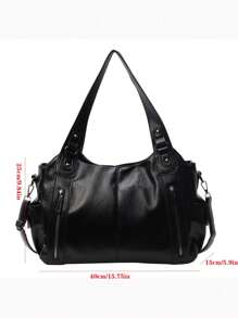 DareSee Waterproof Business Casual PU Tote Black Bag Multi-Pocket Design With Compartments Shoulder Bag Multifunctional Crossbody Bag Suitable For Teen Girls, Female College Students, White-Collar Workers And Rookies, Perfect For Work, Business Commuting, Shopping, Outdoor Travel And School, Large Capacity Bag For Women Music-Fest Y2K-Fest Back To School Autumn , Bags Perfect For Fancy Party Matching With Costumes Winter Gifts Music Fest - Black - View 10
