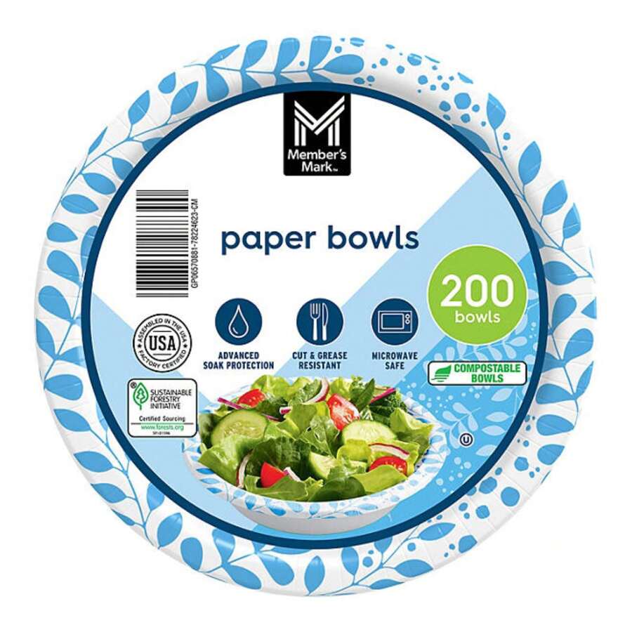 Member's Mark Snack/Dip Paper Bowls 12 Oz., 200 Ct, Disposable Bowls, Party Supplies, Holiday Tableware, New Year Celebration Bowls - Blue and White - View 1