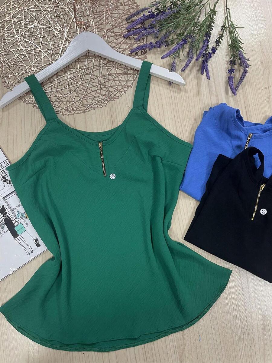 3件無袖背心套裝,帶拉鍊(任意顏色,無法保證顏色),duna布料,美觀時尚 - 薄荷綠 - 查看 1