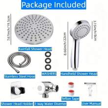 8-Inch Shower Head, High-Pressure Rainwater Shower Head And Handheld Shower Head Combination, With 60 Inch Hose, Adjustable Height/Angle Extension Arm, Multi-Functional Shower Head With 3 Modes, Bathroom Accessories (Silver) Home Bathroom Decor Summer - Silver - View 2