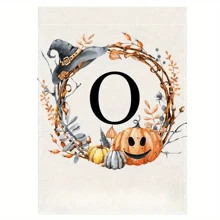 个性化首字母亚麻花园旗帜 - 双面、防风雨、粗麻布外观 - 无需电力的多功能户外装饰 - 可机洗，万圣节主题 - 1 件 - 彩色 - 查看 17