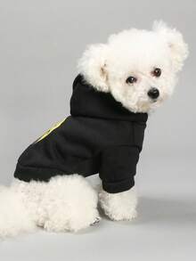 1pc Pet Clothes, Dog Cat Apparel New Hoodies, Halloween Series Wizard Skeleton Pumpkin Witch - Pumpkin Castle Black Hoodie - Back Design