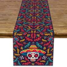Camino de mesa de Halloween | Diseño multicolor de calavera | Colorido | Lavable para interiores y exteriores | Perfecto para decoraciones navideñas, fiestas festivas | Mantel de mesa de cocina/fiesta, Navidad
