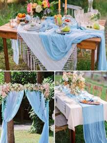 4-Seasons Vintage Country Style Sheer Fabric Tablecloth, Tablerunner, Bohemian Elegant Decor For Easter, Wedding, Baby Shower, Birthday Party, Rustic Dining Table Centerpiece - Multicolor - View 7