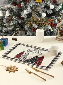 Manteles individuales navideños, set de 1/4 manteles individuales de lino a cuadros blancos y negros con diseño de árbol de Navidad y diseño invernal, de 12x18 pulgadas, manteles de mesa navideños y festivos para fiestas, cocina y comedor, decoración navideña y del hogar, regalos de Año Nuevo 2024 y 2025 - árbol de cuadrícula en blanco y negro - Ver 5