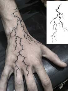 万圣节化妆临时纹身贴纸，黑色和红色血脉，哥特式红脉闪电，恐怖脸，破裂的红色角色扮演化妆贴纸，男女通用，防水防汗纹身，适用于腰部、面部、手臂，半永久性闪光纹身，适用于万圣节派对、节日、摄影、舞台表演、人体艺术