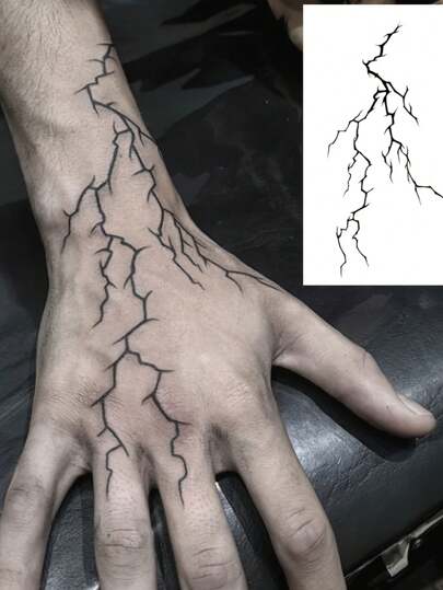 万圣节化妆临时纹身贴纸，黑色和红色血脉，哥特式红脉闪电，恐怖脸，破裂的红色角色扮演化妆贴纸，男女通用，防水防汗纹身，适用于腰部、面部、手臂，半永久性闪光纹身，适用于万圣节派对、节日、摄影、舞台表演、人体艺术