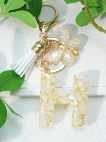 1个英文字母钥匙扣，西式风格，蝴蝶流苏装饰，可作礼物、纪念品、汽车配件、包包挂饰，可爱哥特风，Y2K风格，适合送给母亲、父亲、毕业生和老师。 - 白色 - 查看 13