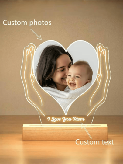 1 pièce Plaque en acrylique en forme de cœur avec cadre en bois, veilleuse LED personnalisée avec photo. Image échographique pour jeunes, cadeau souvenir de grossesse pour maman, amis. Ornemental, raffiné, élégant, sobre, moderne, personnalisé, unique. Cadeaux idéaux pour lui, elle, petit ami, petite amie, papa, maman, famille, amis pour la fête des mères, anniversaires, fête de la jeunesse, remise des diplômes, mariages, pendaison de crémaillère. Décoration pour salle à manger, salon, chambre, bureau, salon de thé, maison, Saint-Valentin, ambiance chaleureuse, rafraîchissement automnal, décoration de Noël, harmonie de la maison