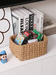 1 pezzo di cestino portaoggetti intrecciato a mano, design intrecciato creativo per cestino portaoggetti per la casa, organizzazione e conservazione domestica, adatto per soggiorno, camera da letto, dormitorio e accessori per ufficio, decorazione per la casa, decorazione in stile fattoria, Cestino portaoggetti in erba marina in stile boho con accenti in legno e rattan, decorazione moderna per patio e giardino