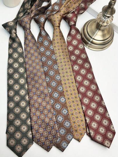 1 件佩斯利图案休闲商务街头涤纶圆形花卉手工领带，适合所有季节男士领带