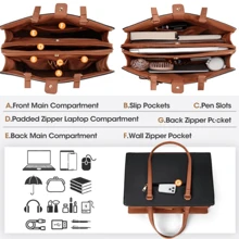 Laptop Bag For Women 15.6 Inch Laptop Tote Bag Waterproof Leather Computer Bag Large Lightweight Briefcase Professional Business Office Work Bag - Black and Brown - View 3
