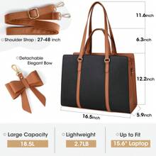 Laptop Bag For Women 15.6 Inch Laptop Tote Bag Waterproof Leather Computer Bag Large Lightweight Briefcase Professional Business Office Work Bag - Black and Brown - View 4