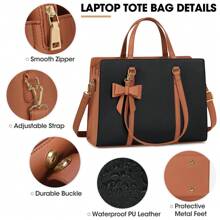 Laptop Bag For Women 15.6 Inch Laptop Tote Bag Waterproof Leather Computer Bag Large Lightweight Briefcase Professional Business Office Work Bag - Black and Brown - View 5