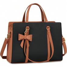 Laptop Bag For Women 15.6 Inch Laptop Tote Bag Waterproof Leather Computer Bag Large Lightweight Briefcase Professional Business Office Work Bag - Black and Brown - View 1