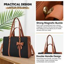 Laptop Bag For Women 15.6 Inch Laptop Tote Bag Waterproof Leather Computer Bag Large Lightweight Briefcase Professional Business Office Work Bag - Black and Brown - View 7