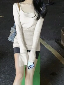 Rikumo Casual Plain Color Bell Sleeve Sweater For Spring Winter - White - View 4