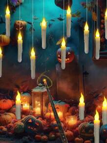 26Pcs (12pcs Candle 17cm/6.7inch&12pcs Hook 2cm/0.8inch&1PC Magic Wand 33.2cm/13.1inch&1PC Fishing Line 30 M/ 9.8 Ft) Halloween Floating Candle With Wand, Magic Hanging Candle Flashing Warm Light Flameless LED Tapered Candle With Remote Control, Battery Operated Window Candle, Suitable For Halloween & Christmas & Family Wedding Birthday Party Atmosphere Decoration,Christmas