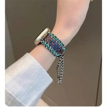 Correa hecha a mano para Apple Watch de estilo bohemio tejida, compatible con modelos de 38mm, 40mm, 41mm, 42mm, 44mm, 45mm y 49mm de las Series Apple Watch SE, 9, 8, 7, 6, 5, 4, 3, 2 y 1. Correa de reemplazo elegante y artesanal