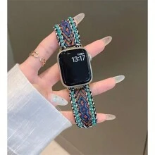 Correa hecha a mano para Apple Watch de estilo bohemio tejida, compatible con modelos de 38mm, 40mm, 41mm, 42mm, 44mm, 45mm y 49mm de las Series Apple Watch SE, 9, 8, 7, 6, 5, 4, 3, 2 y 1. Correa de reemplazo elegante y artesanal