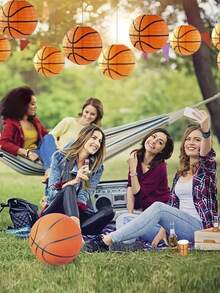 8 英寸天花板悬挂篮球纸灯笼装饰，篮球运动派对装饰品，运动主题生日派对用品 - 彩色 - 查看 5