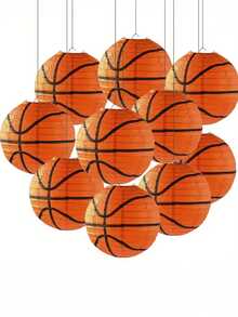 8 英寸天花板悬挂篮球纸灯笼装饰，篮球运动派对装饰品，运动主题生日派对用品 - 彩色 - 查看 1