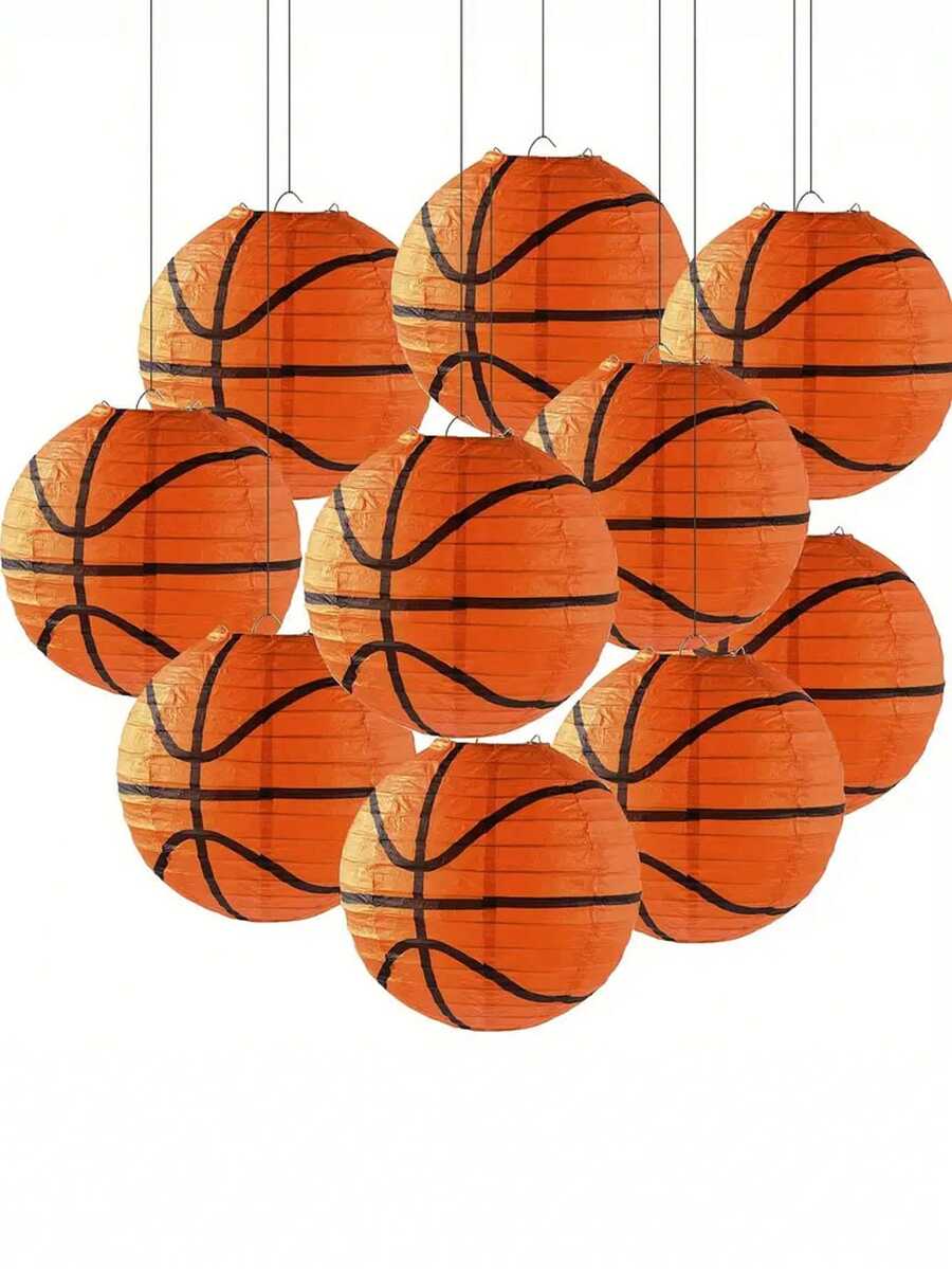 8 英寸天花板悬挂篮球纸灯笼装饰，篮球运动派对装饰品，运动主题生日派对用品 - 彩色 - 查看 1