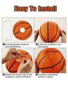8 英寸天花板悬挂篮球纸灯笼装饰，篮球运动派对装饰品，运动主题生日派对用品 - 彩色 - 查看 6