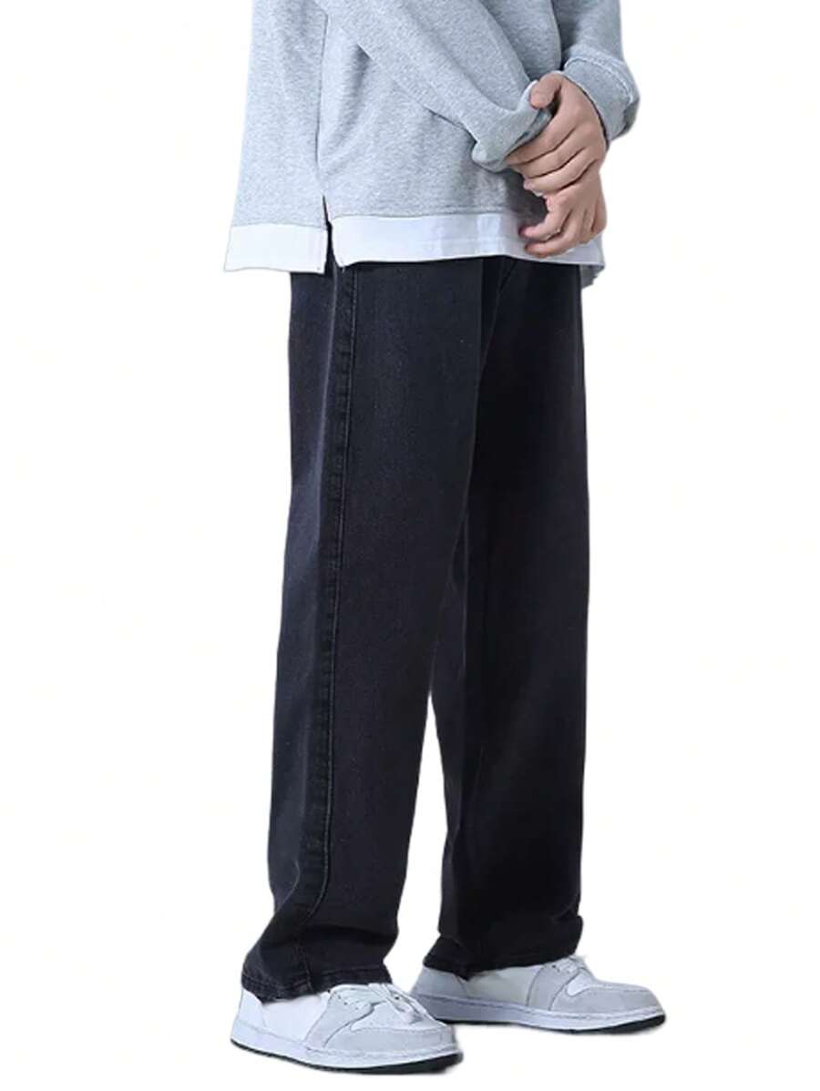 Men's Premium Baggy Jeans 100% Cotton Wide Straight Cut Balloon Bag Dazzling Style - màu đen - Xem 1