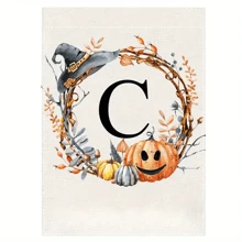 个性化首字母亚麻花园旗帜 - 双面、防风雨、粗麻布外观 - 无需电力的多功能户外装饰 - 可机洗，万圣节主题 - 1 件 - 彩色 - 查看 28